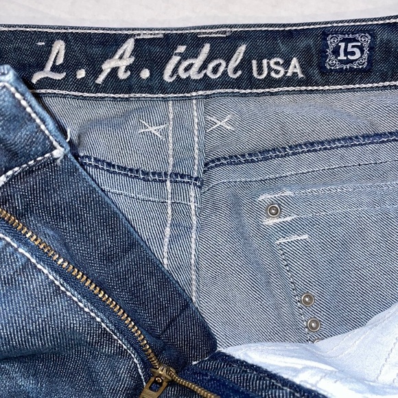 LA IDOL JEANS 15 ROSE Flair LEG JEANS RHINESTONES 5-POCKET ZIPFLY - Picture 14 of 16